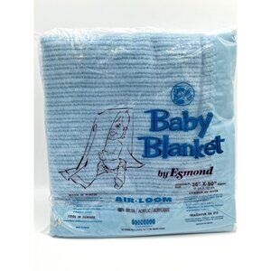 Vintage Esmond Baby Crib Blanket – Blue Satin Trim, Thermal Weave, 36" x 50", NO
